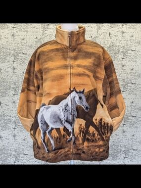 Trail Crest Horse Graphic Fleece Zip Jacket - Vintage Western Sunset Size Medium